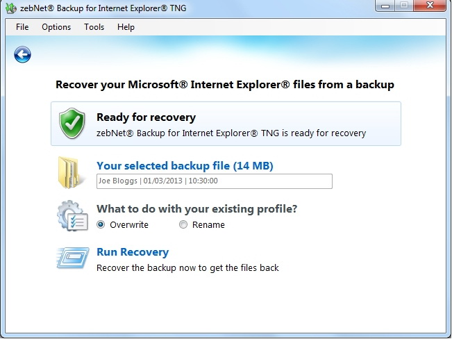 Backup for Internet Explorer