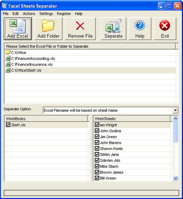 Excel Sheets Separator