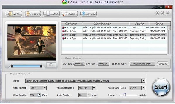 WinX Free 3GP to PSP Converter