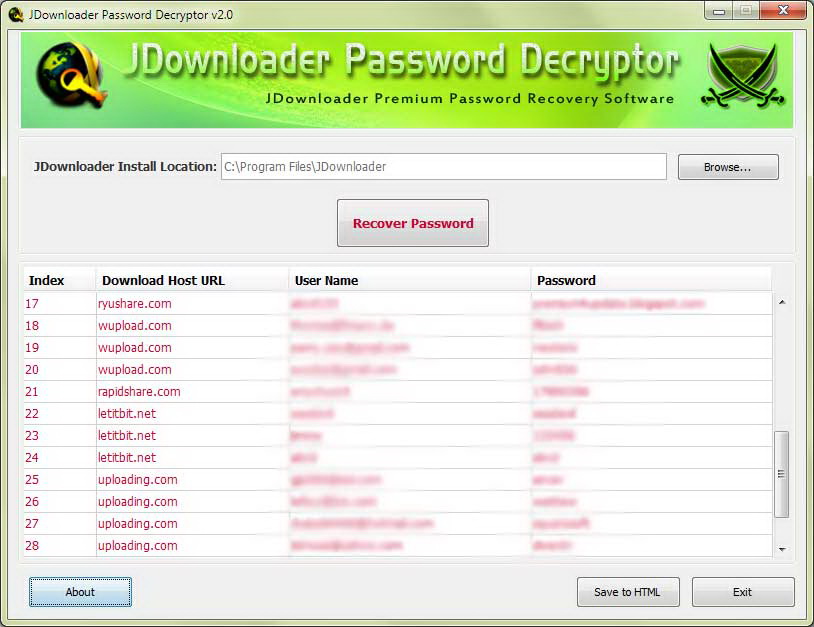 JDownloader Password Decryptor