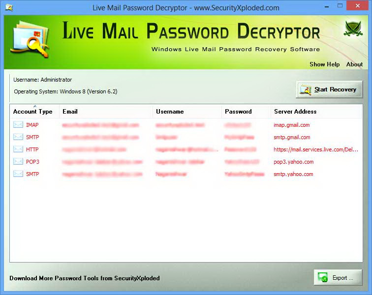 Live Mail Password Decryptor