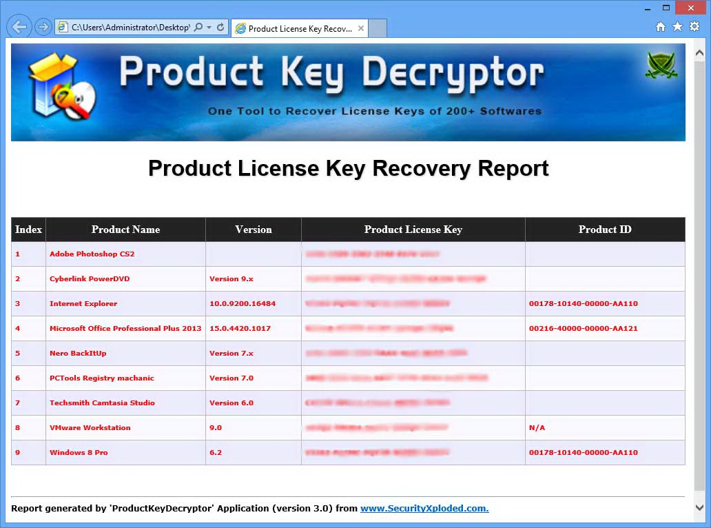 Product Key Decryptor