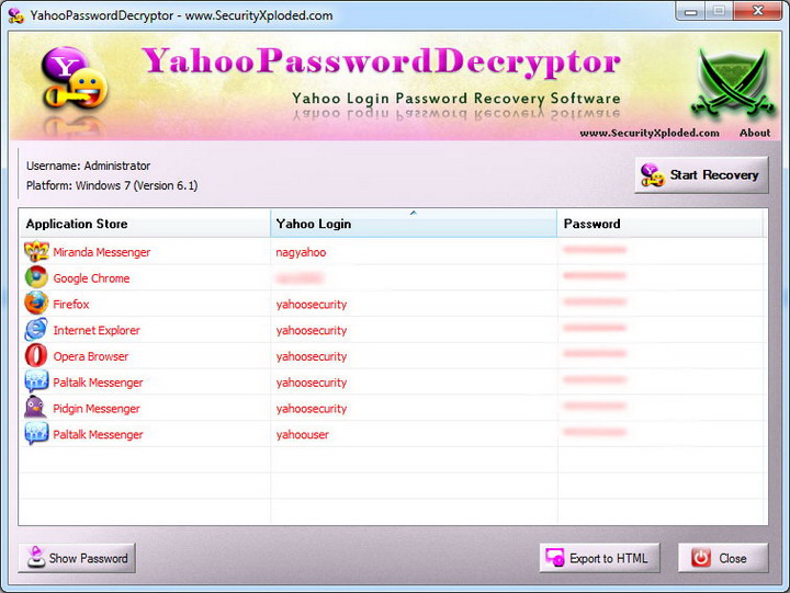 Yahoo Password Decryptor