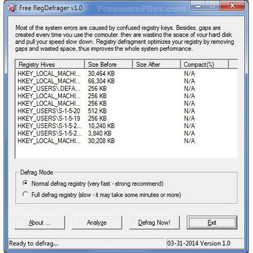 Free RegDefrager portable(64bit)