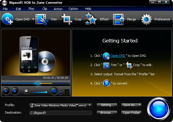 Bigasoft VOB to Zune Converter