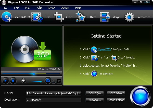 Bigasoft VOB to 3GP Converter