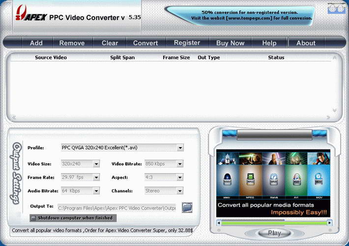 Apex Free Pocket PC Video Converter