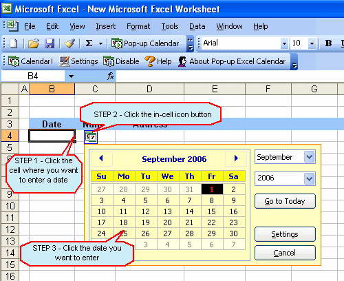 Pop-up Excel Calendar