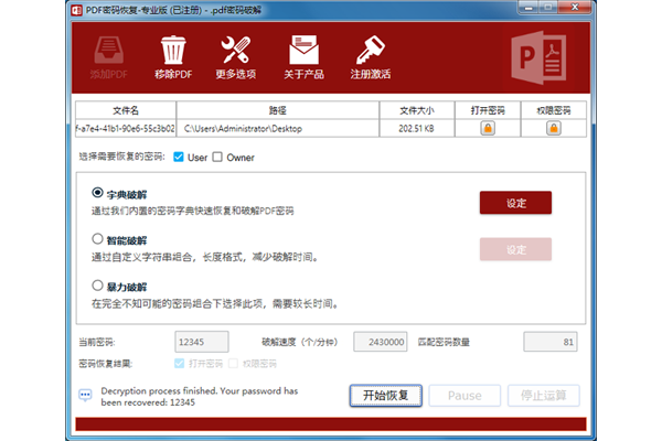 PDF密码恢复工具