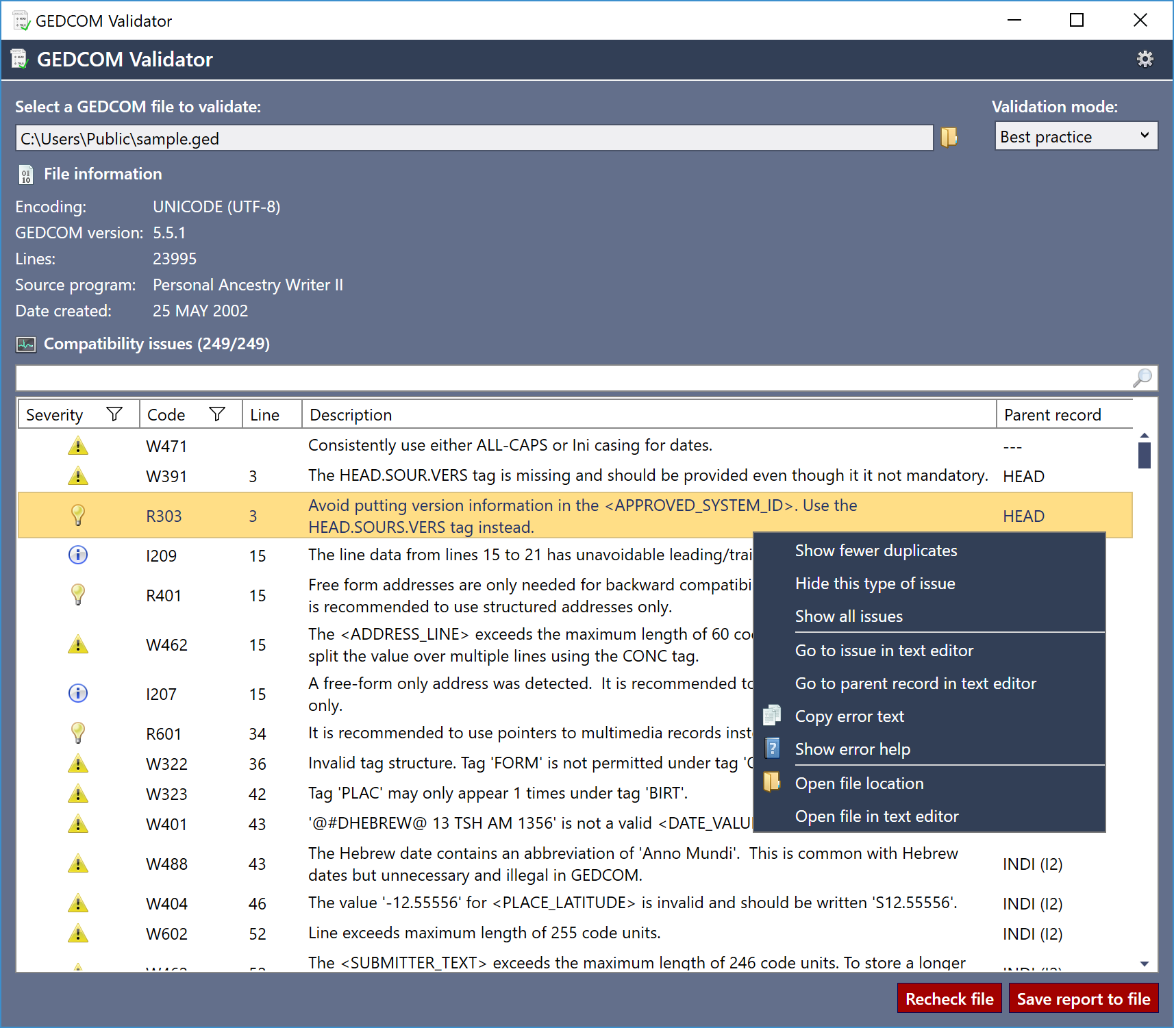 GEDCOM Validator