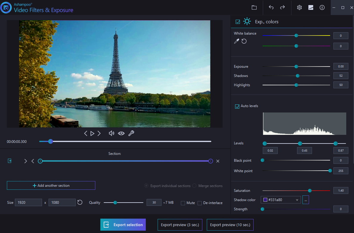 Ashampoo Video Filters and Exposure