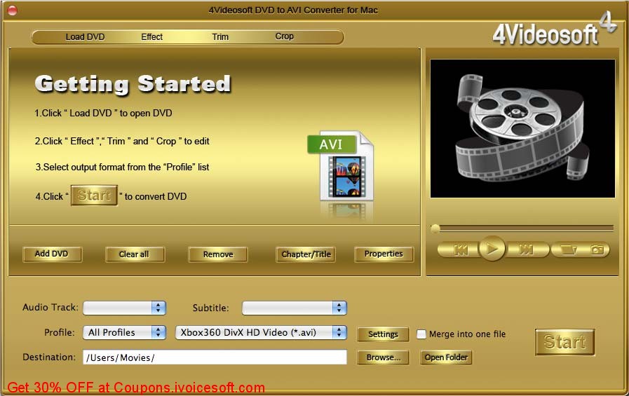 4Videosoft DVD to AVI Converter For Mac