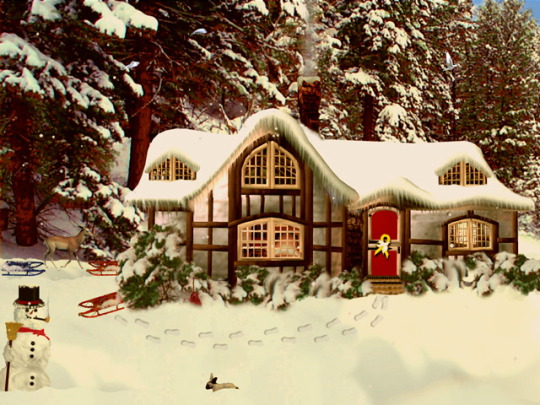 3D Snowy Woodland Cottage