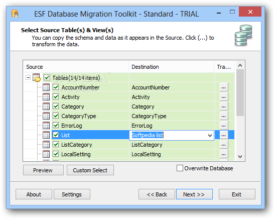 ESF Database Convert Standard